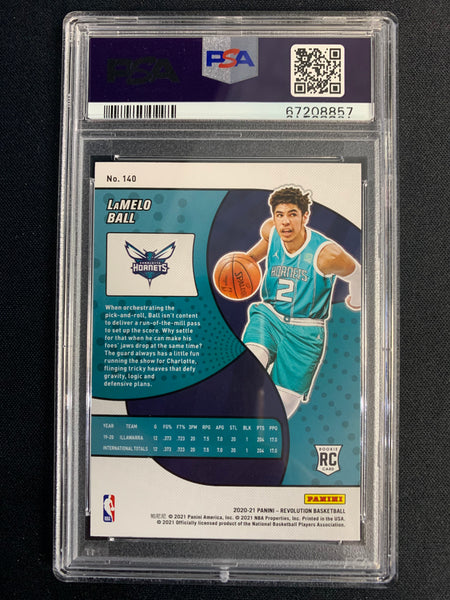 2020 PANINI REVOLUTION NBA BASKETBALL #140 CHARLOTTE HORNETS - LAMELO BALL ROOKIE CARD GRADED PSA 10 GEM MINT
