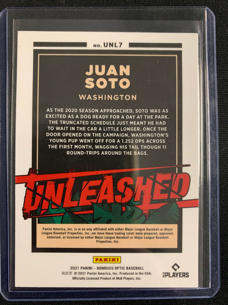 2021 PANINI DONRUSS OPTIC BASEBALL  #UNL7 WASHINGTON NATIONALS - JUAN SOTO UNLEASHED INSERT CARD