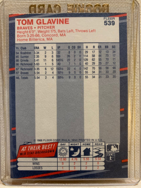 1988-89 FLEER BASEBALL #539 - TOM GLAVINE ROOKIE CARD RAW