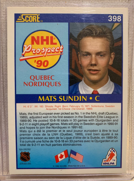 1990-91 SCORE CANADIAN HOCKEY #398 QUEBEC NORDIQUES - MATS SUNDIN ROOKIE CARD RAW