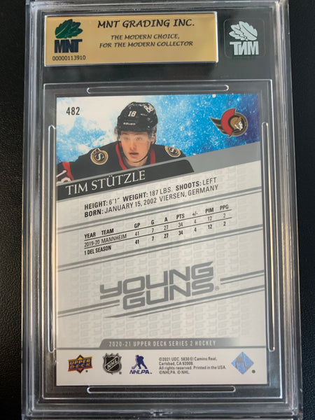 2020-21 UPPER DECK HOCKEY #482 OTTAWA SENATORS - TIM STUTZLE YOUNG GUNS ROOKIE GRADED MNT 9.0 MINT