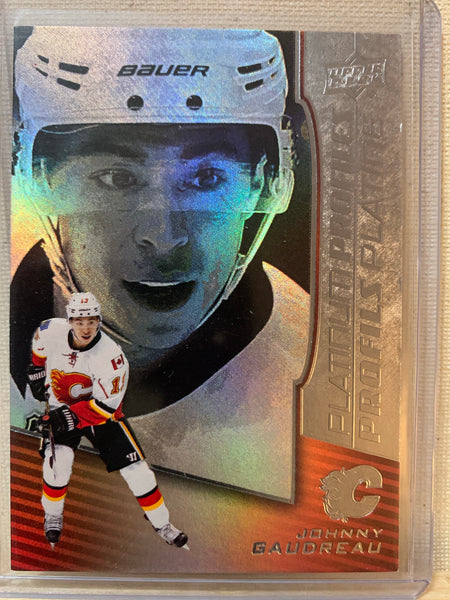 2017-18 TIM HORTONS HOCKEY #PP-3 CALGARY FLAMES - PLATINUM PROFILES JOHNNY GAUDREAU CARD RAW