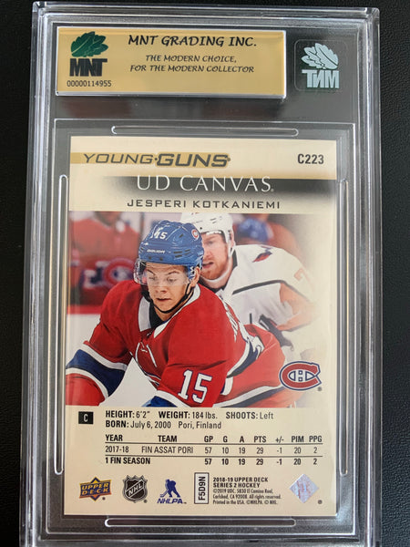 2018-19 UPPER DECK HOCKEY #C223 MONTREAL CANADIENS - JESPERI KOTKANIEMI CANVAS YOUNG GUNS ROOKIE CARD GRADED MNT 9.5 GEM MINT
