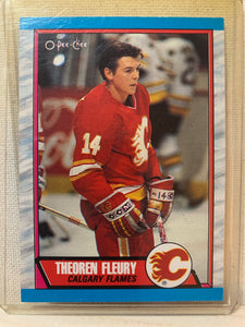 1989-90 O-PEE-CHEE HOCKEY #232 CALGARY FLAMES - THEOREN FLEURY ROOKIE CARD RAW