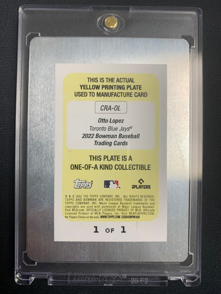 2022 BOWMAN BASEBALL #CRA-OL TORONTO BLUE JAYS - OTTO LOPEZ BOWMAN CHROME ROOKIE 1 OF 1 PRINTING PLATE