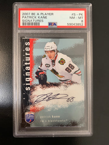 2007 BE A PLAYER HOCKEY #S-PK CHICAGO BLACKHAWKS - PATRICK KANE AUTOGRAPHED ROOKIE CARD GRADED PSA 8 NM-MT