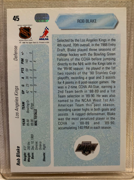 1990-91 UPPER DECK HOCKEY #45 LOS ANGELES KINGS - ROB BLAKE ROOKIE CARD RAW