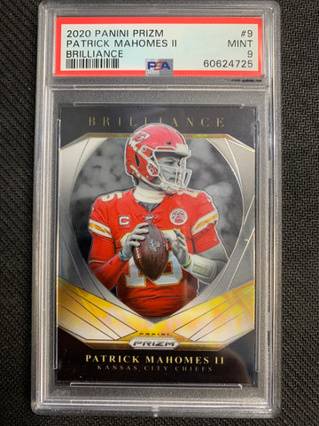 2020 PANINI PRIZM FOOTBALL #9 KANSAS CITY CHIEFS - PATRICK MAHOMES BRILLIANCE INSERT GRADED PSA 9 MINT