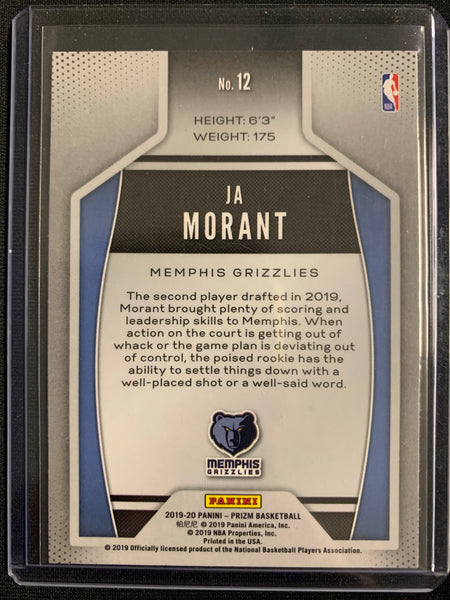 2019 PANINI PRIZM NBA BASKETBALL #12 MEMPHIS GRIZZLIES - JA MORANT INSTANT IMPACT ROOKIE CARD
