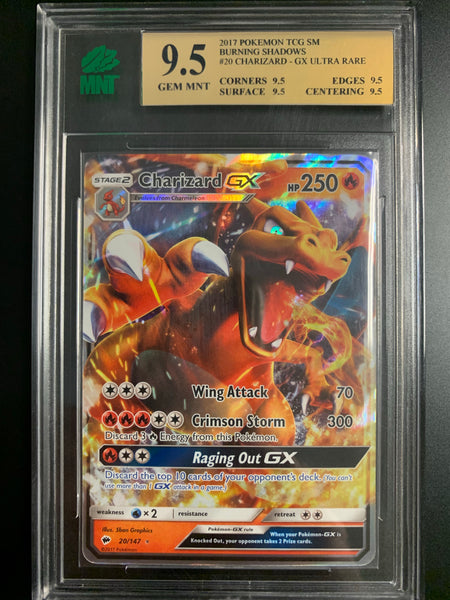 POKEMON 2017 S&M BURNING SHADOWS #20 CHARIZARD GX ULTRA RARE GRADED MNT 9.5 GEM MINT