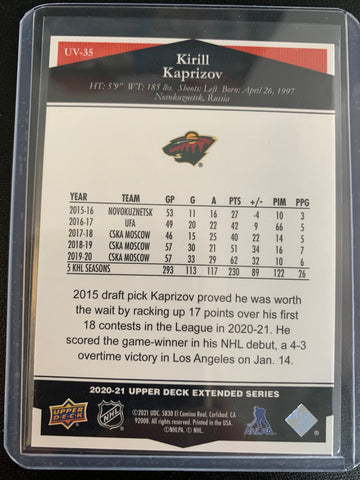 2020-21 UPPER DECK EXTENDED HOCKEY #UV-35 MINNESOTA WILD - KIRILL KAPRIZOV ULTIMATE VICTORY ROOKIE CARD