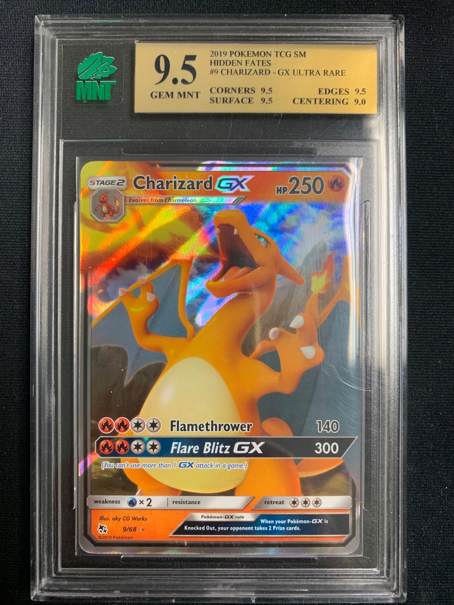 2019 POKEMON S&M HIDDEN FATES CHARIZARD GX ULTRA RARE #9 GRADED MNT 9.5 GEM MINT