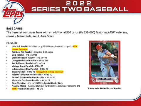 2022 TOPPS BASEBALL SERIES 2 HOBBY BOXES - NEW!